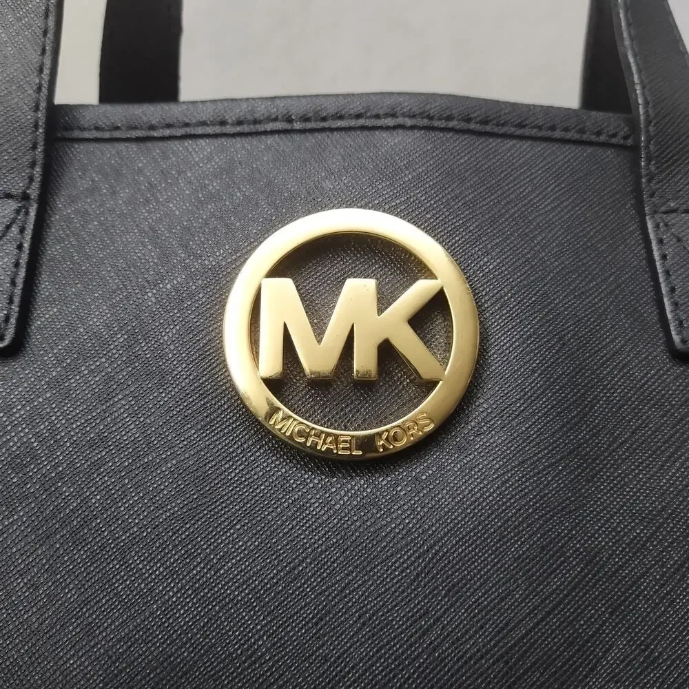 Michael Kors Black Crossgrain Leather Double Handle Small Tote Bag